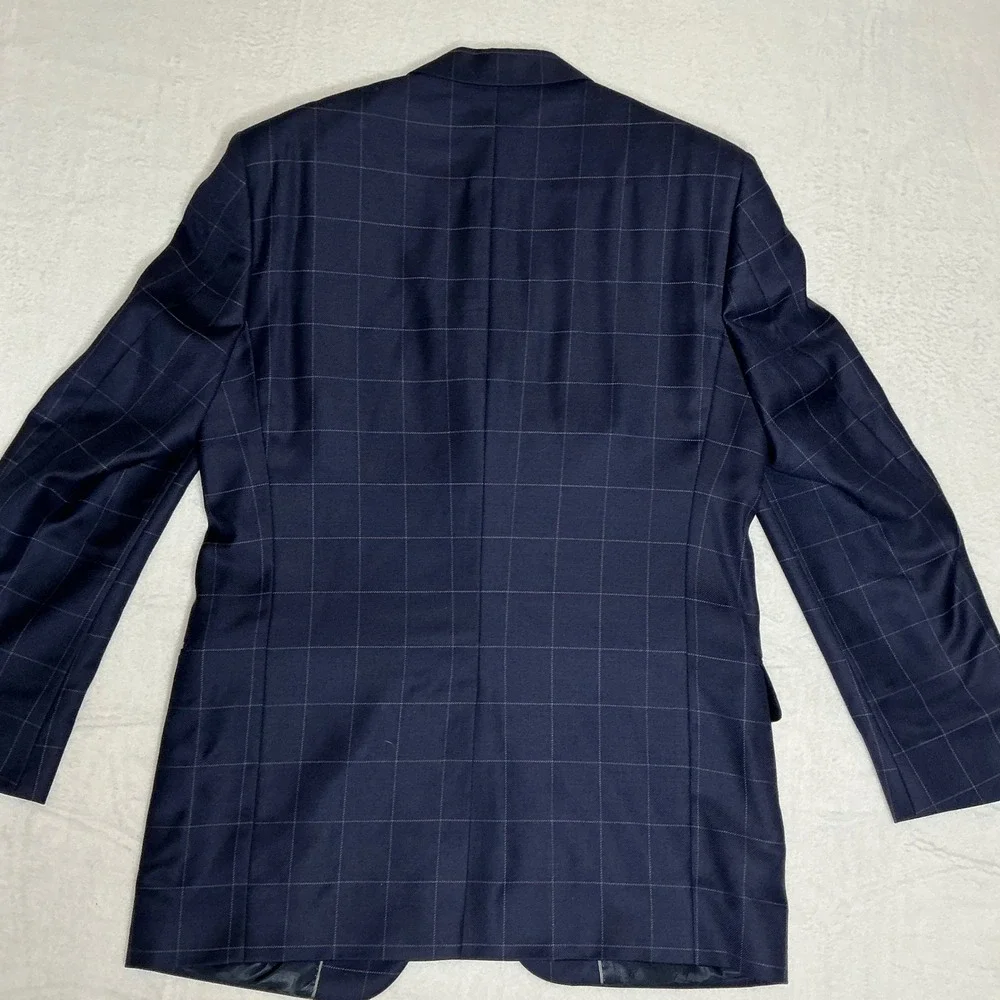 Paul Frederick Mens Navy Windowpane‎ Wool Blazer Sport Coat Size 38R